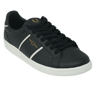 Fred Perry Mens Debossed Leather Logo Sneakers / Black/White